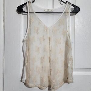 Cream Sheer Lace Tank Top